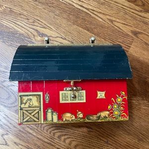 Vintage wooden barn purse with farm animals